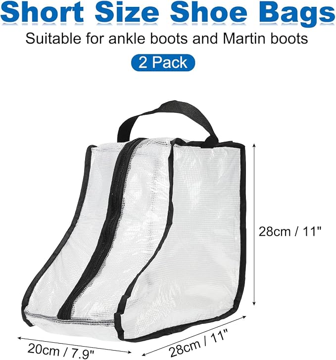 uxcell 2Pack Boot Storage Bag Portable, PVC Shoe Storage Bag with Zipper Clear Boots Cover Protector Bag for Short Boots and Short Boots Storage Travel and Daily Use, Black Tall