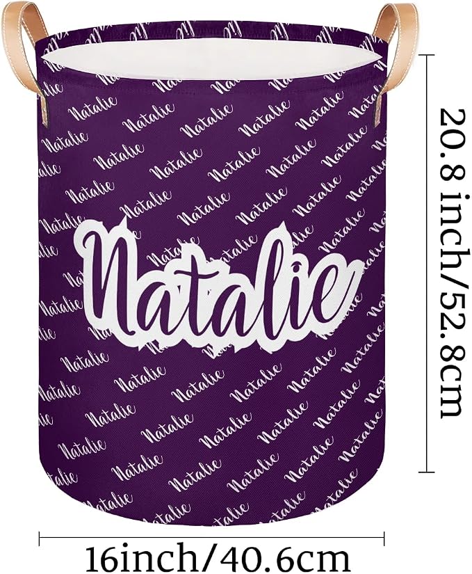 Personalized Laundry Basket, Custom Gift Laundry Hamper, Collapsible Nursery Waterproof Laundry Baskets, Dirty Clothes Toy Hamper with Handles Name Dark Purple
