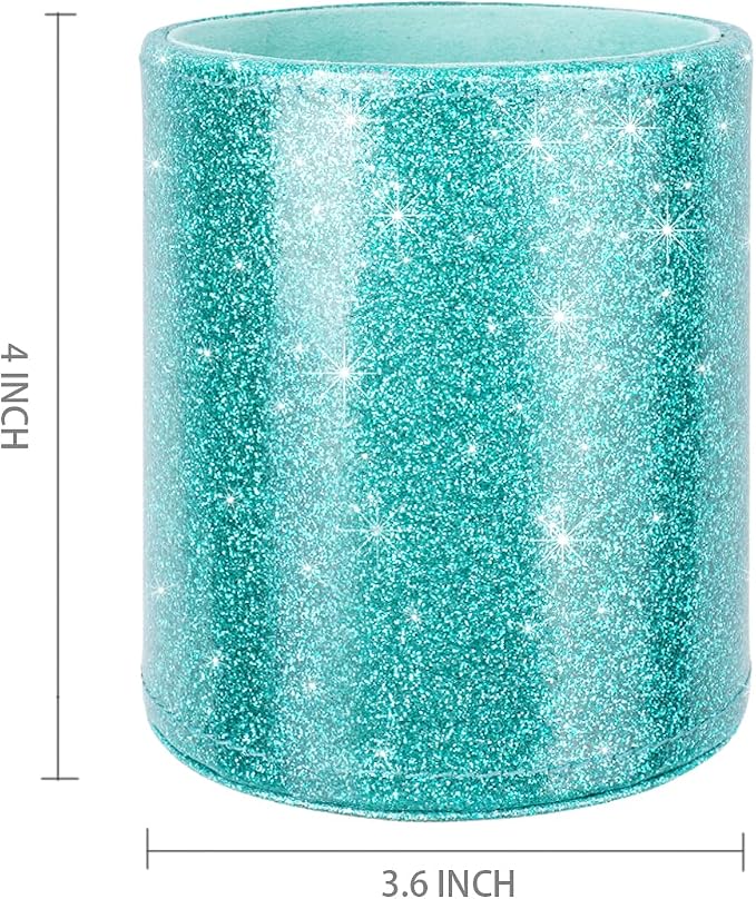 Glitter Pen Holder Pencil Organizer, Cute Pencil Cup Desk Decor, Decorative Makeup Brush Holder Large, Leather Multi-Functional Organizer Cup for Office, Home, Classroom, Blue+Green