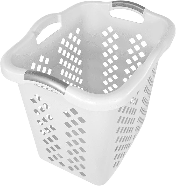 2 Bushel Lamper Plastic Laundry Basket with Silver Handles, White, Adult/Tween