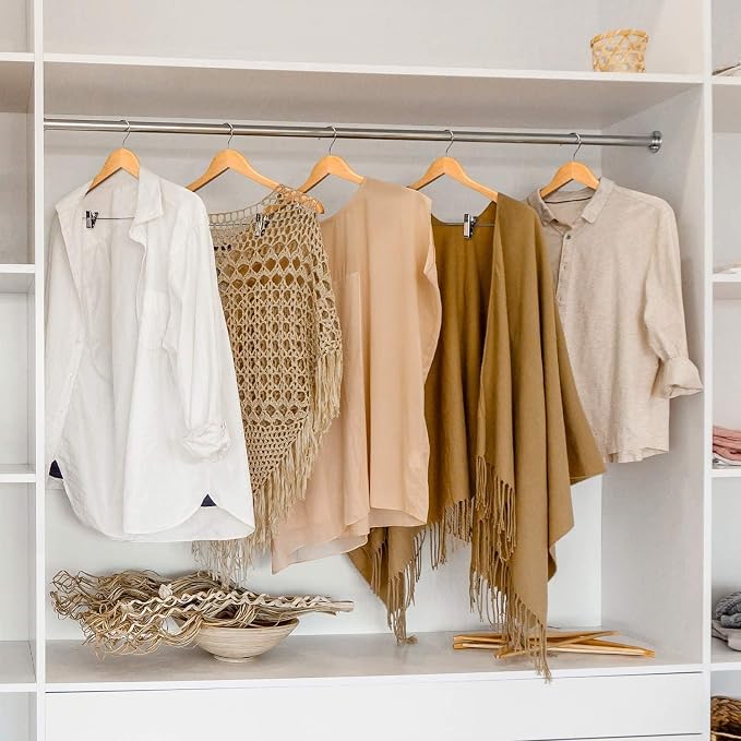 HOUSE DAY Wooden Hangers with Clips 72 Pack,Wooden Suit Hangers Skirt Hangers Solid Wood Pants Hangers Natural Smooth Finish Wood Hangers with Durable Metal Clips for Blouse, Dress, Coat, Jacket