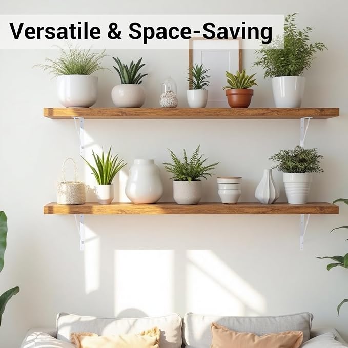 HOME MASTER HARDWARE 20 x 13 inch Heavy Duty Shelf Brackets, 4-Pack White Metal L Brackets - 90 Degree Angle Supports for Wall Mounted Wood Shelving, Floating Shelves with Screws