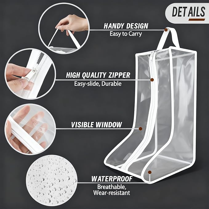 CiBiZi Clear Boot Bags Organizer for Travel Waterproof Cowboy Boots Bag Portable Shoe Travel Bag for Women Hangable Ski Boot Bag Dust-free Tall Boot Storage Bag (4Big-White)