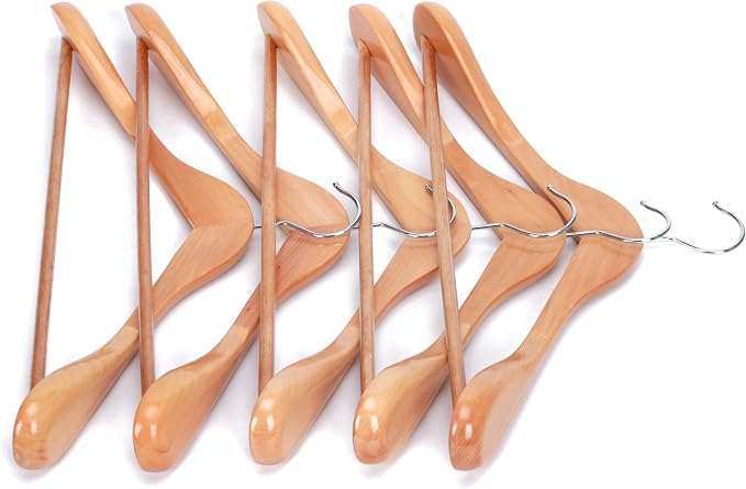 JS HANGER Wooden Suit Hangers - 6 Pack - Wood Coat Hangers,Jacket Outerwear Shirt Hangers,Glossy Finish with Extra-Wide Shoulder, 360 Degree Swivel Hooks & Anti-Slip Bar, Natural
