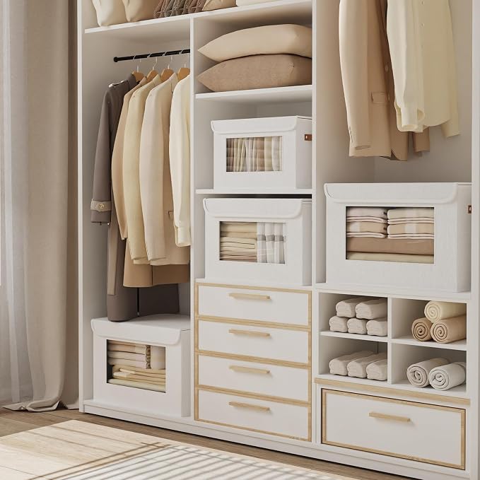 Storage Box for Shelves,White Basket,17.7x11.8x11.8In,1Pack | Sturdy Storage Baskets with Lids,Shelf Boxes with Handles and Window,Fabric Closet Containers,Decorative Drawer Bins for room