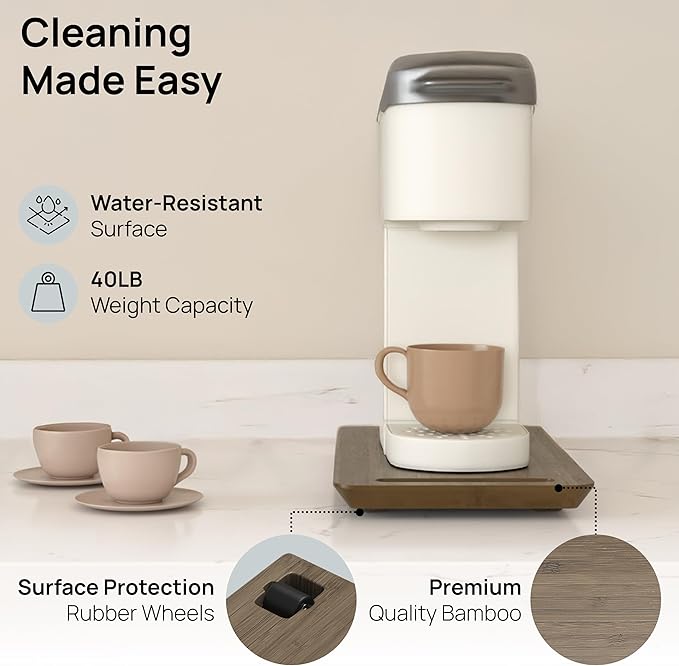 Ibyx Elegant Appliance Slider - Sliding Tray for Coffee Maker & Heavy Kitchen Appliances, Easy Slide, Made of Premium Bamboo, Space-Saving Kitchen Organizer, 40 lb Capacity, Brown - 7.5 x 14.5 Inch