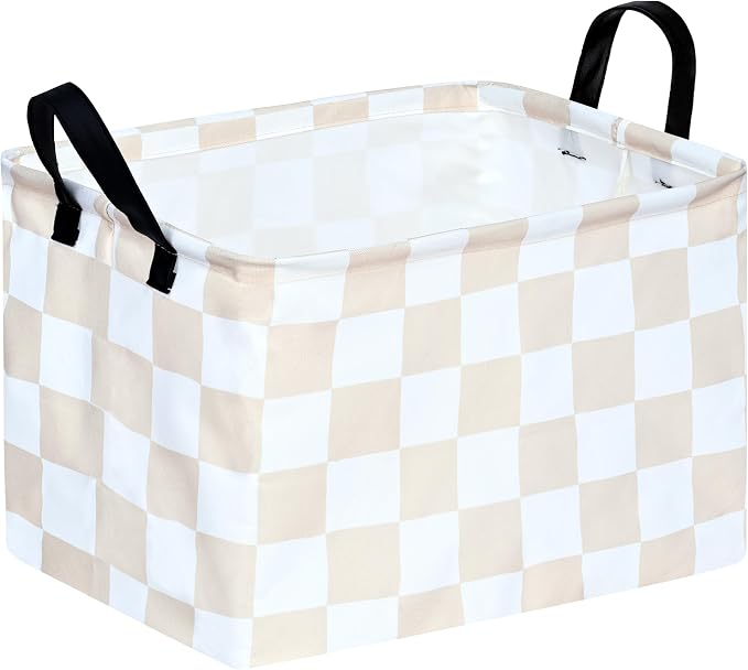 MAIZMZ Beige Check Storage Basket Baby Toys Organizer Bins Decorative Gifts Bakset Waterproof Nursery Hamper Women Storage Cube Kids Laundry Basket for Home/Dorm/Kitchen/Pet/Office/Closet/Shelf/