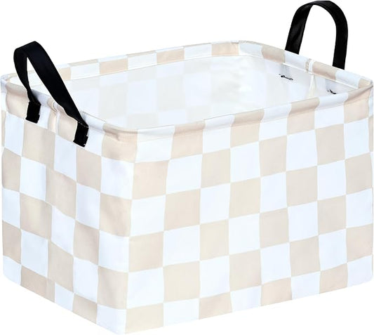 MAIZMZ Beige Check Storage Basket Baby Toys Organizer Bins Decorative Gifts Bakset Waterproof Nursery Hamper Women Storage Cube Kids Laundry Basket for Home/Dorm/Kitchen/Pet/Office/Closet/Shelf/
