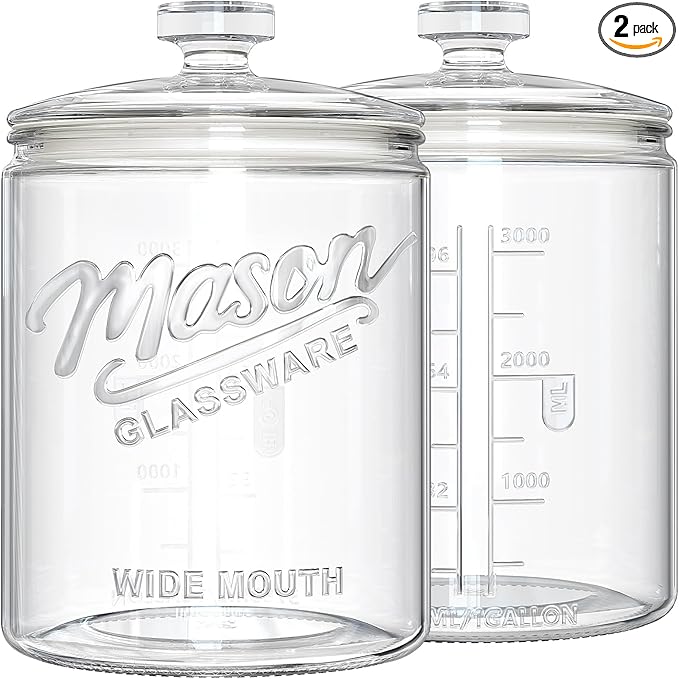 1 Gallon Cookie Jars, 2 Pcs, Large Glass Jars with Airtight Lids for Kitchen, Wide Mouth Food Storage Containers for Flour, Sugar, Sourdough Starter, Candy, Coffee, Dog Treat, Apothecary, Laundry