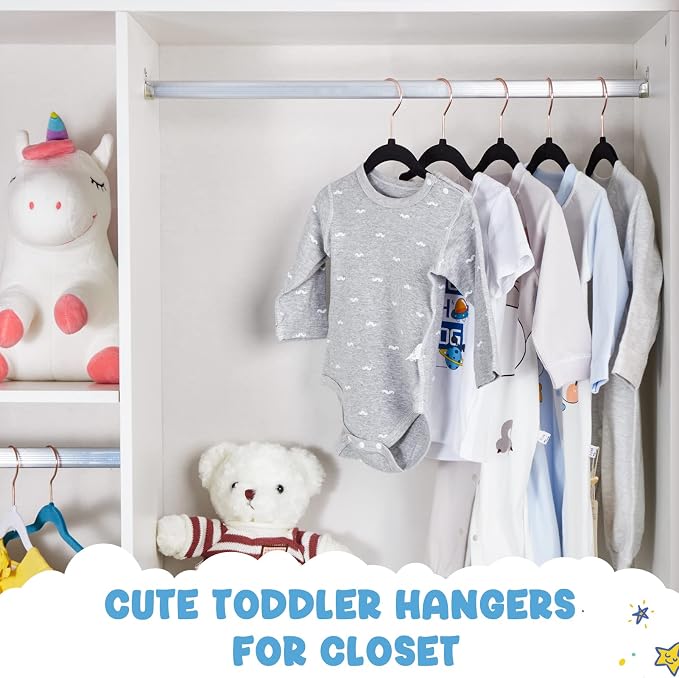 HOUSE DAY Velvet Baby Hangers for Closet, Kids Hangers Velvet 60 Pack, Non Slip Toddler Hanger 11.8 Inch, Durable Childrens Hanger for Newborn Baby Clothes- Black