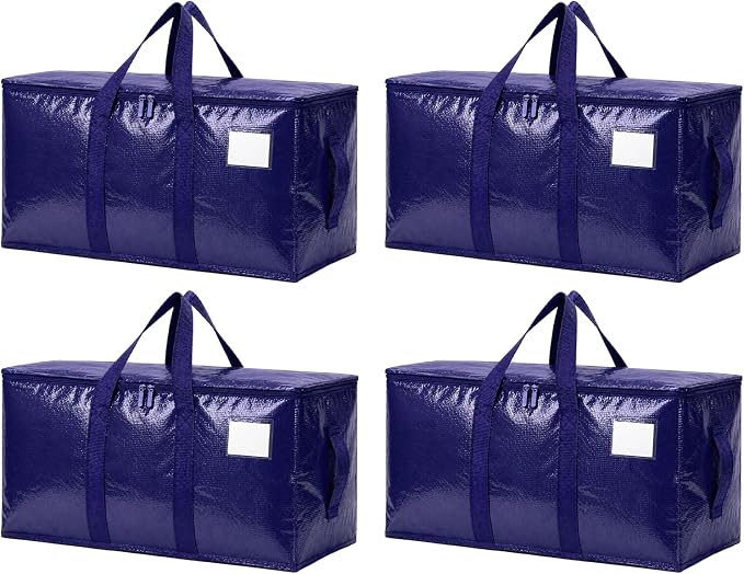 Songrey Heavy Duty Moving Bags, 4 Pack Large Storage Bags with Zipper & Handles, Waterproof Totes Bags for Clothes Packing, Moving, College Supplies, Home Organization
