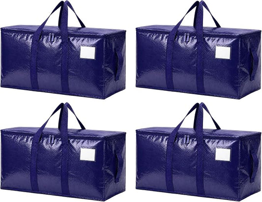 Songrey Heavy Duty Moving Bags, 4 Pack Large Storage Bags with Zipper & Handles, Waterproof Totes Bags for Clothes Packing, Moving, College Supplies, Home Organization