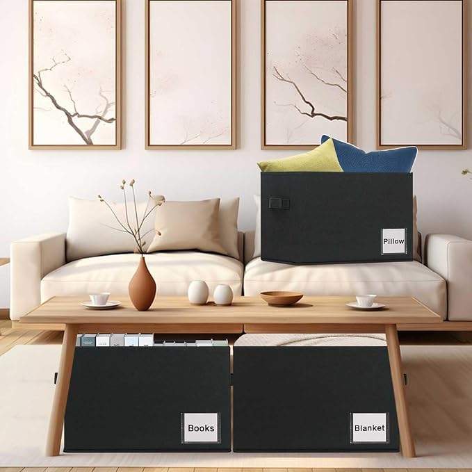 3 Pack Fabric Storage Bins Storage Basket Closet Shelf Organizer for Closet Organizing, Decorative Large Linen Closet Organizers and Storage (Black, 15"x11"x9.5")