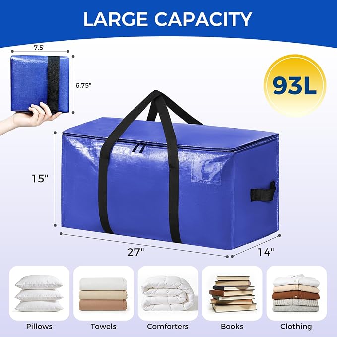 BAGAIL Heavy Duty Moving Bags with Strong Handle, Extra Large Moving Boxes, Storage Tote for Clothes, College Moving Supplies(Dark Blue, 6 Pack)