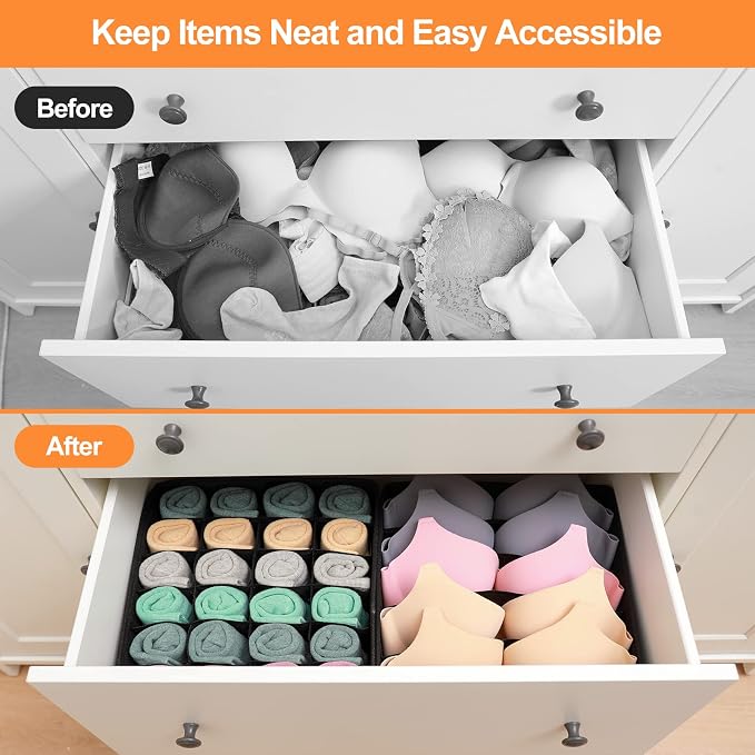 GOGOODA 4 Pcs Underwear Drawer Organizers Divider, Closet Socks Organizer and Storage Boxes for Lingerie, Bra, Undies