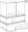 Vtopmart Clear Stackable Storage Drawers Set of 4, Plastic Organizer Bins for Makeup, Cosmetics, Beauty Supplies,Ideal for Vanity, Bathroom,Cabinet,Pantry Organization
