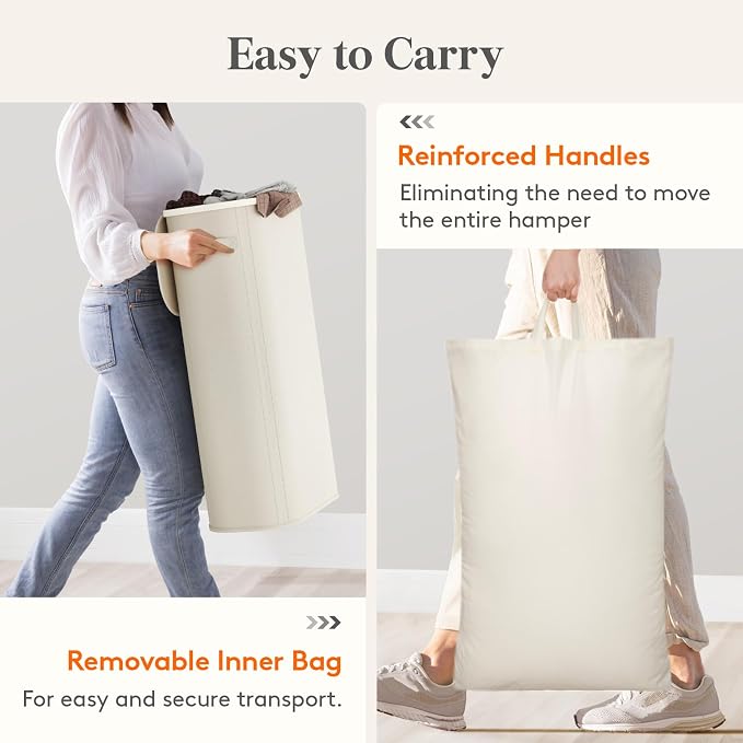Lifewit Slim Laundry Basket with Lid, Narrow Large Laundry Hamper with Plastic Handles and Removable Bag, Tall Foldable Dirty Clothes Hampers for Laundry Room, Bedroom, Bathroom, Dorm, 75L White