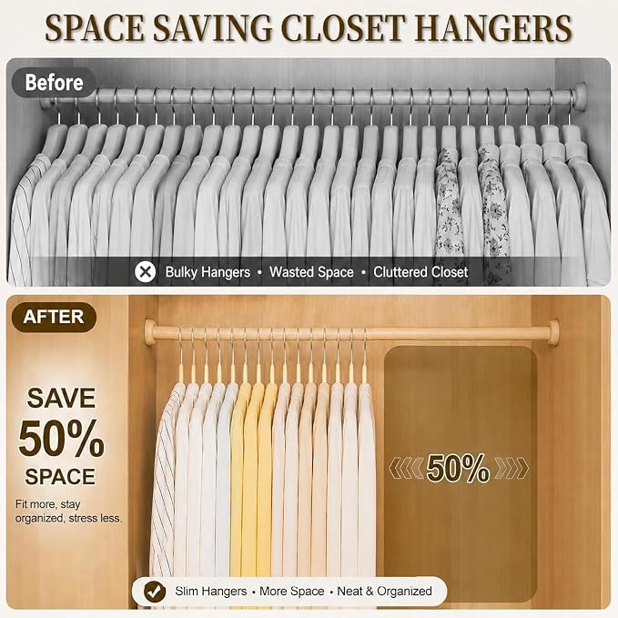 Velvet Hangers 50 Pack, Non Slip Clothes Hangers with Shoulder Notches, Slim Felt Hanger with 360° Swivel Hook, Space-Saving, Heavy Duty, for Coat, Shirt, Pants, Dress, Suits, Ivory