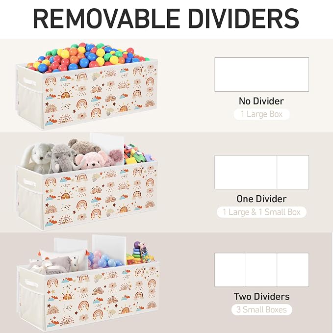 Extra Large Collapsible Toy Box with Lids, Sturdy Storage Organizer for Kids, 38"x16"x13" Toy Chest for Playroom, Nursery, Bedroom, Living Room (Boho Rainbows)