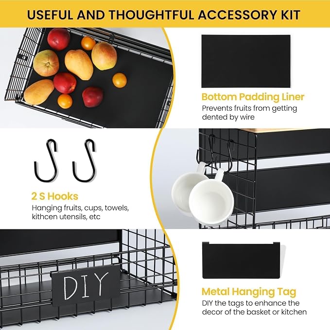 [WIDER SHELF] 1 SET Strong Magnetic Shelf Basket for Fridge with Tag & Bamboo Top, XXL Large Magnetic Spice Rack Shelves for Side of Refrigerator, Kitchen Pantry Storage Organizer for Food Fruit Veg