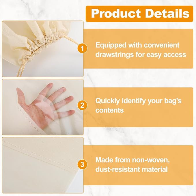 12 PCS Dust Bags for Handbags,Dustproof Drawstring Bags in 4 Size,Breathable Non Woven Fabric Purse Dust Bag,Storage Bags for Handbags Shoes Purses,Beige