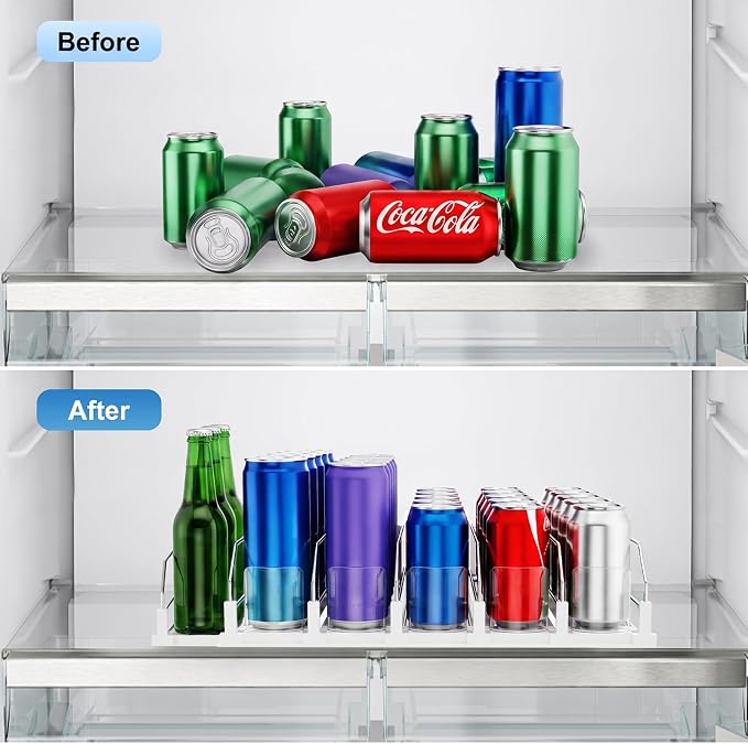 Dayacoco Drink Organizer,Soda Drink Dispenser For Fridge,Fridge Can Drink Organizer,12oz 16oz 20oz-Soda Automatic Dispenser For Fridge And Adjustable Width-Holds Up To 30 Cans,6 Rows