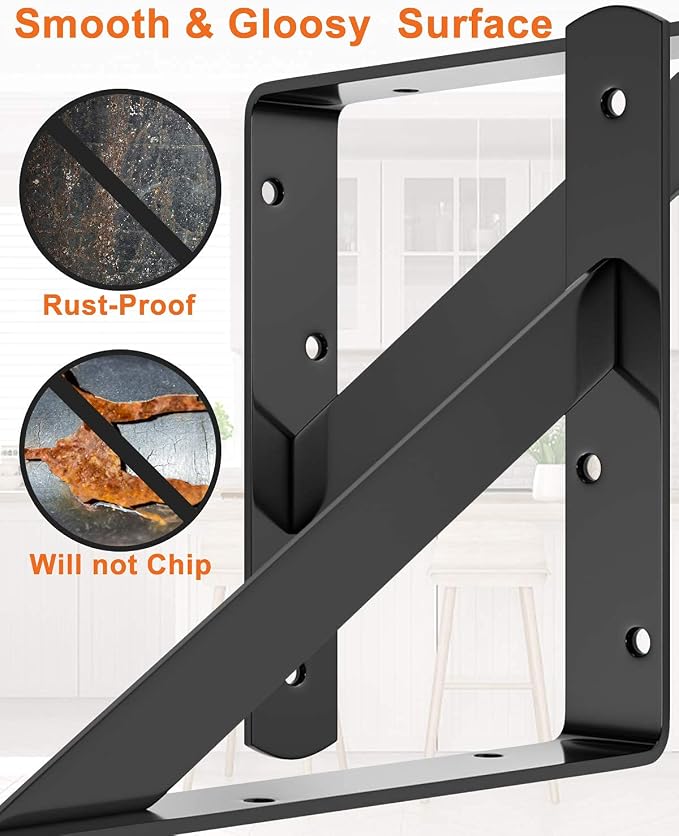 LuckIn 12 Inch Heavy Duty Shelf Bracket, Wall Shelf Brackets, 90 Degree Bracket, 250 LBS Max Load, Mounting Hardware Include, Black, 12-Pack