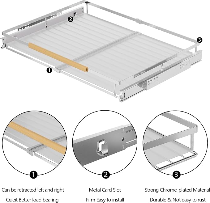 SANNO Pull Out Cabinet Organizer, Slide Out Cabinet Shelf,Under Sink Slide Out Cabinet Organizer, Pots Pans Organizer Smooth Roll,Expandable Width 16.1 to 26.4" W