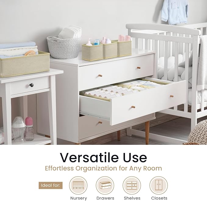 Reli. Drawer Organizers (14 Pack) | Storage Dividers, Dresser Dividers & Organization Bins for Clothes, Baby Nursery | Foldable Fabric Drawer Containers for Bras, Socks, Underwear (Beige)