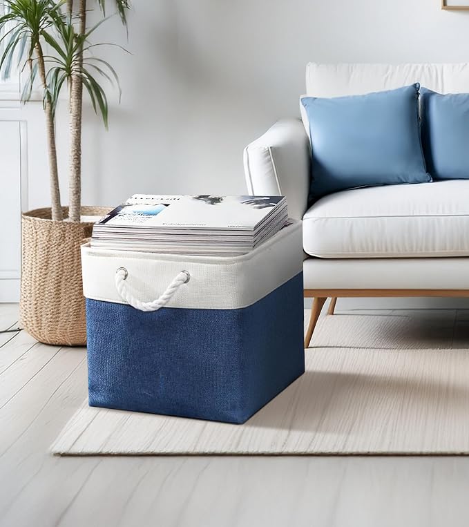 DECOMOMO Cube Storage Bin 13x13, Fabric Storage Bins, Kallax Storage Cubes (Navy Blue & White, 3 Pack)