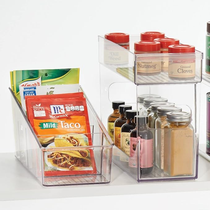 mDesign Plastic 4-Section Food Packet Organizer - Storage for Kitchen, Pantry, Cabinet, or Countertop - Organization for Spice Packets, Hot Chocolate, Seasoning Pouches, Ligne Collection, Clear