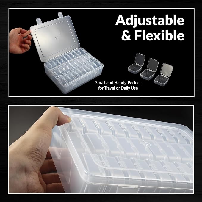 THYSSEN Bead Organizers Box,90Pcs Plastic Mini Clear Storage Cases with 3pcs Hinged Lid Rectangle Case,Bead Containers Transparent Boxes,for Jewelry Beading Crafts Screws Small Parts of Storage