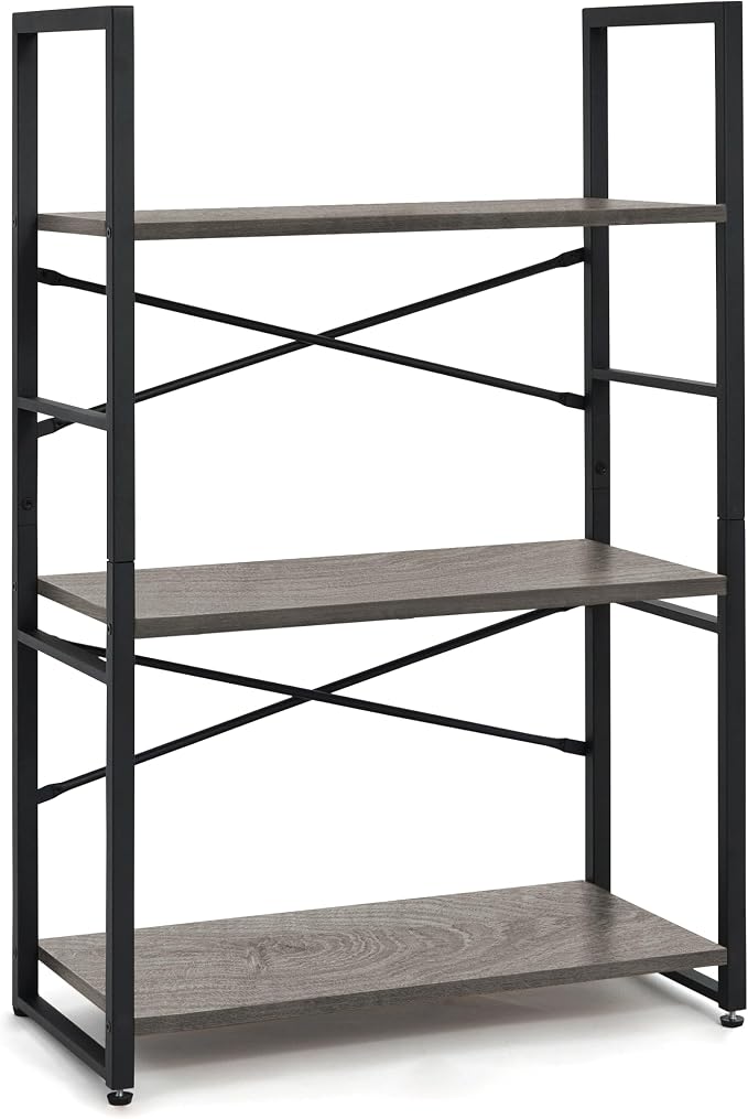CAPHAUS 3 Tier Small Bookshelf, 24 Inch Width Free Standing Shelf, Bookcase Shelf Storage Organizer, Industrial Book Shelves for Home Office, Living Room, Dark Grey Shelves & Metal Frame