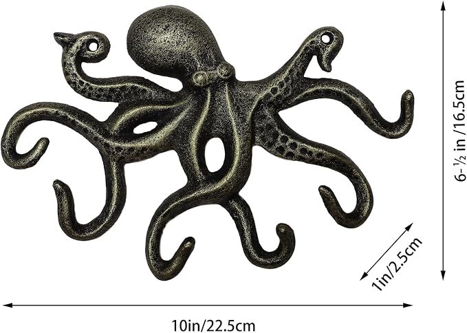 Wall Hooks for Hanging, Iron Octopus Key Holder for Wall, Decorative Hooks 2Pcs - Bronze