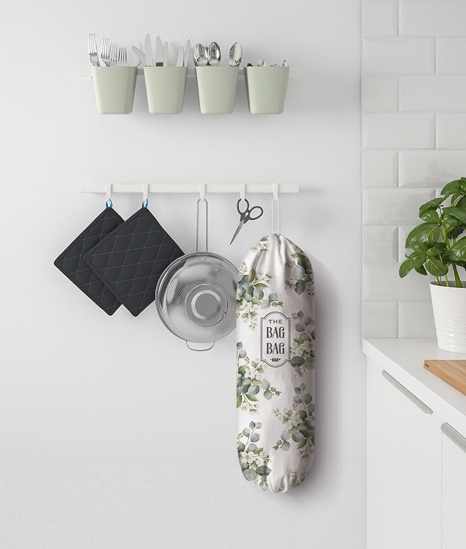 Plastic Bag Holder - Eucalyptus Floral Grocery Bag Organizer - Summer Kitchen Decor & Gifts