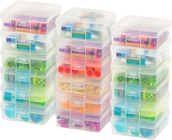 IRIS USA Clear Storage Cases, 18-Pack, |Made in USA|, Plastic Bead Organizing Containers with Snap Lid for Arts, Crafts, Ephemera, Stickers, & Dance Cheer, Clear - Small