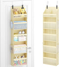Lifewit 5 Tier Over the Door Diaper Organizer for Nursery, Large Heavy Duty Hanging Storage with 4 Mesh Side Pockets, Sturdy Back of Door Shelf for Baby Stuff Toy in Pantry, Laundry, Bathroom, Beige