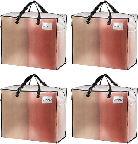 VENO 4 Pack Heavy Duty Moving Bags, Storage Bags, Packing Supplies, Top Zipper, Storage Totes for Camping, Clothes, Bedding, Comforters, Pillows (22 Gallon Clear, 4 Pack)