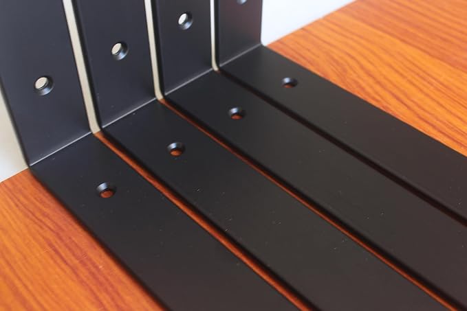 10 Pack - L 11" x H 6" x W1.5, 5mm Thick Black L Shelf Bracket, Iron Shelf Brackets, Metal Shelf Brackets, Floating Shelf, Shelf Supports with Screws