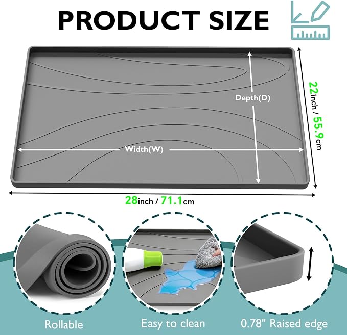 Under Sink Mat 28" x 22", Silicone Under Sink Liner for Kitchen and Bathroom, Waterproof Cabinet Protector Drip Tray, Protects Cabinets from Leaks and Spills