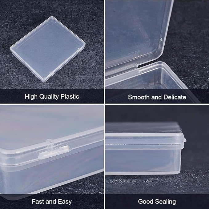 BENECREAT 8 Pack Rectangle Clear Plastic Bead Storage Containers Box Drawer Organizers with Lid for Earplugs Tiny Beads Dices and Other Small Craft Accessories - 4.72x3.9x0.78 Inches