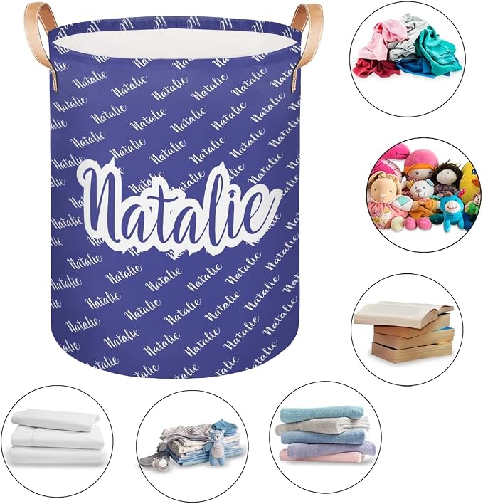 Personalized Laundry Basket, Custom Gift Laundry Hamper, Collapsible Nursery Waterproof Laundry Baskets, Dirty Clothes Toy Hamper with Handles Name Blue Purple