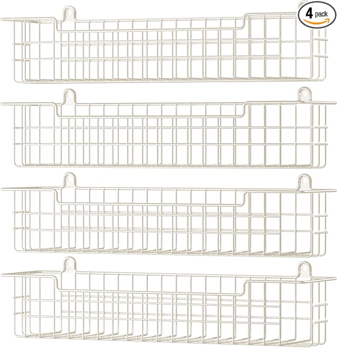 Spice Rack, 4-Pack Seasoning Organizer Wall Mount for Kitchen Storage Organization, Spice Holder Metal Shelf Saving Space for Cabinet, RV, Pantry, White