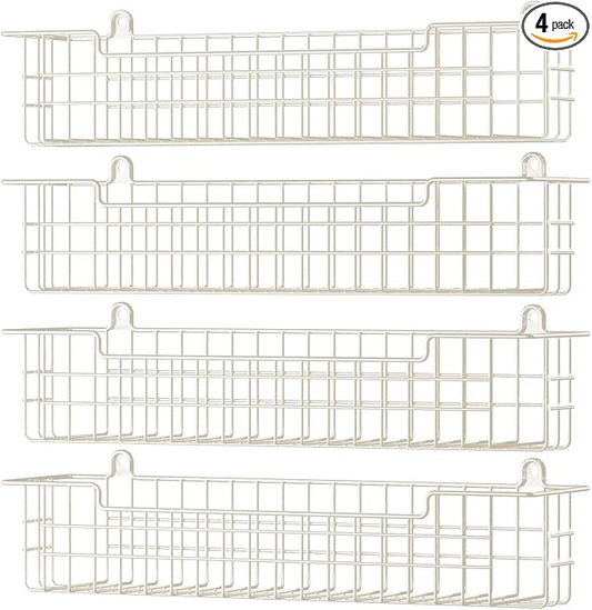 Spice Rack, 4-Pack Seasoning Organizer Wall Mount for Kitchen Storage Organization, Spice Holder Metal Shelf Saving Space for Cabinet, RV, Pantry, White