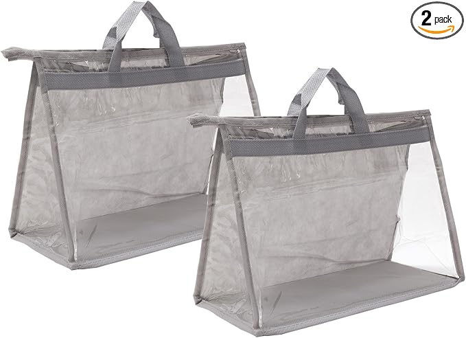 PATIKIL Handbag Dust Bags, 2 Pack Clear Purse Storage Organizer L Size PVC Dustproof Handbag Cover Transparent Purse Protector, Light Gray