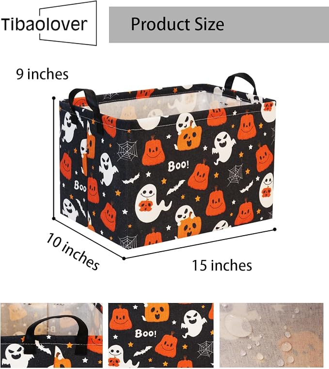 Halloween Basket Cute Baskets for Kids Pumpkin Basket Rectangular Storage Bin Organizer Box Room Decor(Black Pumpkin Ghost)