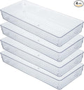 Kingrol 4-Pack Clear Drawer Organizer Bins, 15 x 6 x 2 Inch Desk & Kitchen Drawer Dividers for Utensils, Makeup, Jewelry, Office, Craft Supplies - Durable & Non-Slip Storage Containers