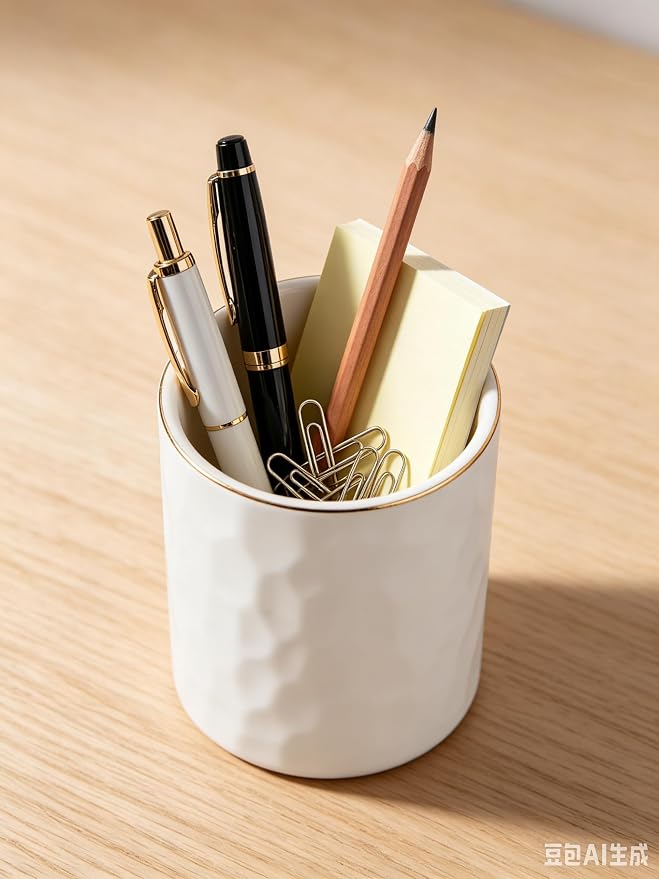 Ceramic Pen Holder Stand Cup Pencil Holder Organizer Makeup Brush Holders for Home Office Desk (White)