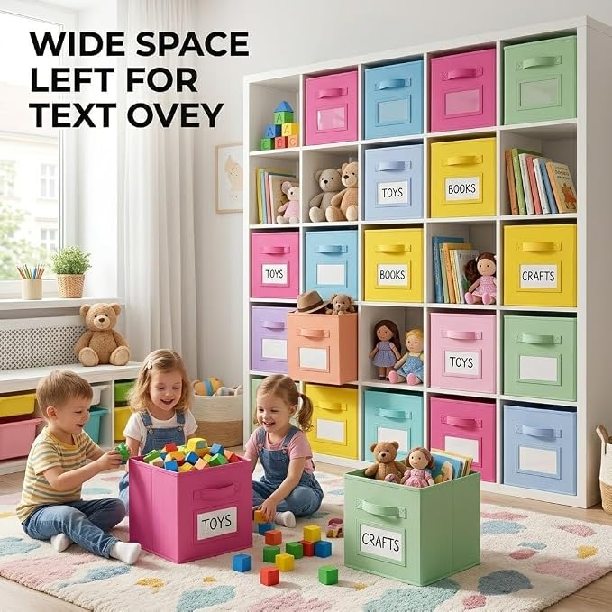 Lourome 11 Inch Cube Storage Bin with Label Window,8 Pack 8-Color Collapsible Storage Bins for Closet Organizers and Storage, Fabric Foldable Storage Cubes for Kids Room & Shelves