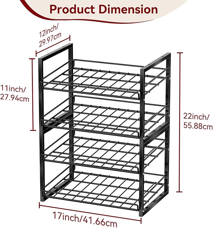 2-Tier Stackable Can Organizer 2 Pack, Pantry Can Dispenser Holds Up to 48 Cans, Metal Wire Basket for Canned Food Soda Drinks, Black